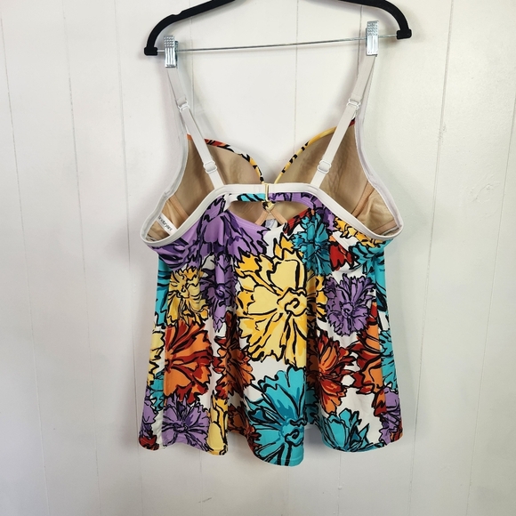 Lane Bryant Floral Underwire Tankini Swim Top Bottoms Swimsuit White 42B 2X - Picture 3 of 9